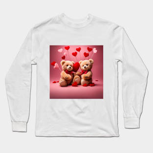 Teddy celebrating Valentines day, randome floating love hearts Long Sleeve T-Shirt